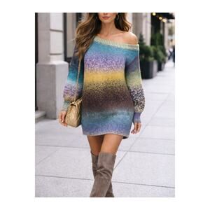 Ramy Brook Wool Mohair Sweater Dress Womens Size XS Blue Ombre Long Sleeve Knit